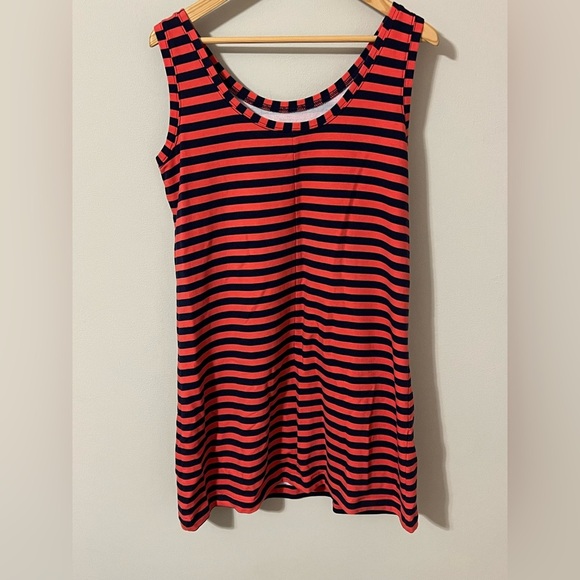 Lilly Pulitzer Tank Dress Red Blue Striped Gold Button Pockets Size Medium - Picture 5 of 6